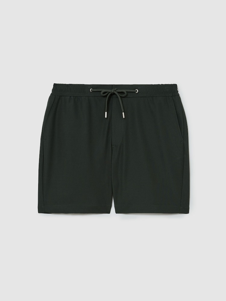 Reiss Dark Green Newmark Textured Drawstring Shorts - Image 2 of 6