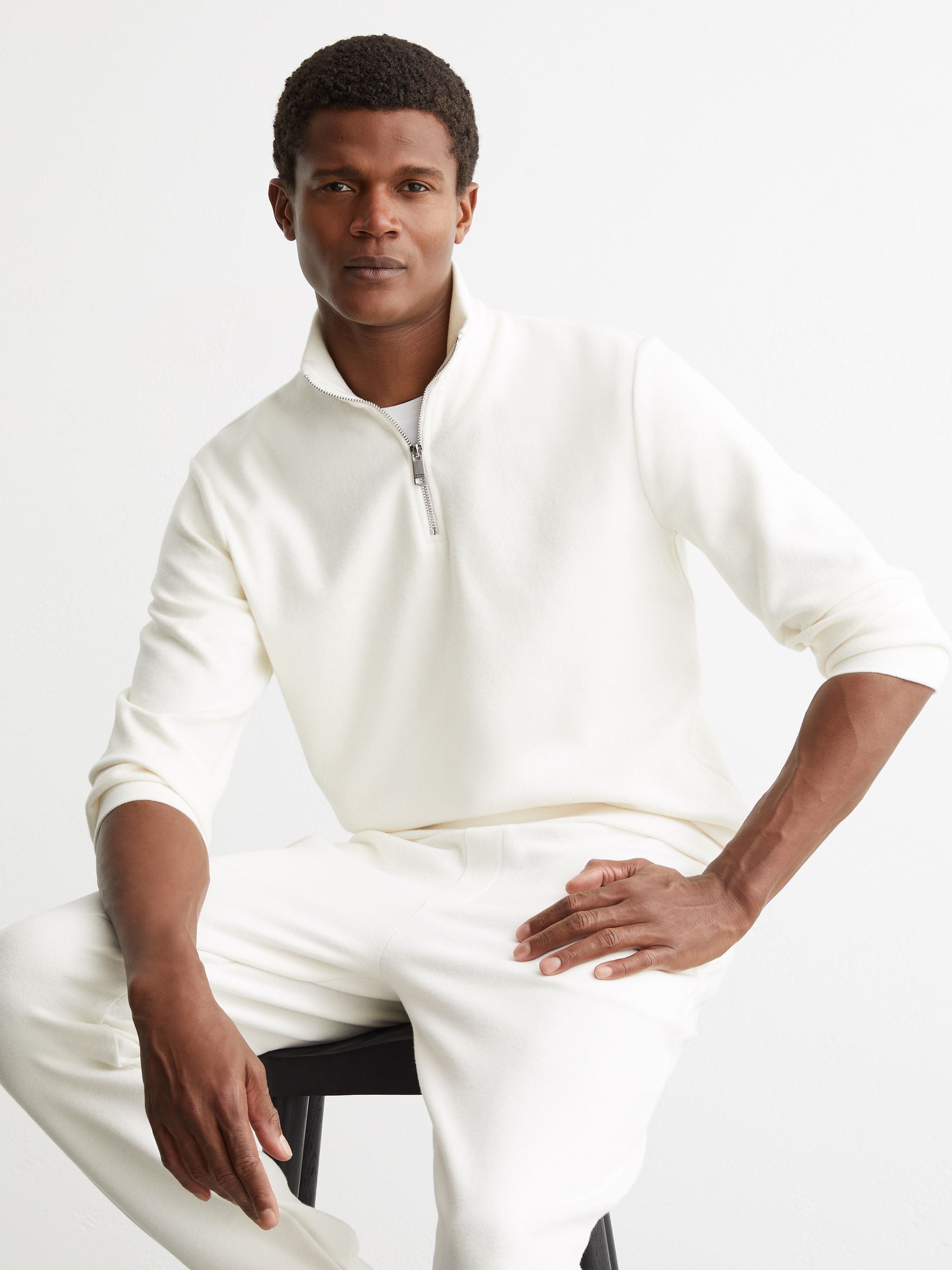 Buy Reiss White Bossa Cotton-Blend Ribbed Half-Zip Jumper from the
