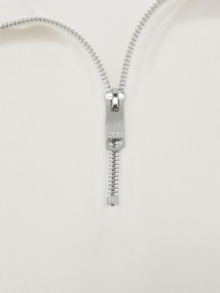 Reiss White Bossa Cotton-Blend Ribbed Half-Zip Jumper - Image 7 of 7 Reiss White Bossa Cotton-Blend Ribbed Half-Zip Jumper - Image 7 of 7