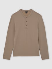 Reiss Camel Salvator Textured Long-Sleeve Henley Shirt - Image 2 of 5