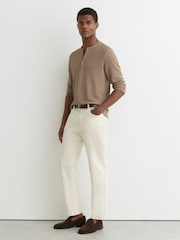 Reiss Camel Salvator Textured Long-Sleeve Henley Shirt - Image 3 of 5