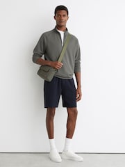 Reiss Sage Green Sole Textured Half-Zip Funnel-Neck Jumper - Image 3 of 6