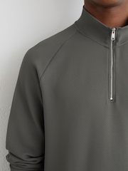 Reiss Sage Green Sole Textured Half-Zip Funnel-Neck Jumper - Image 4 of 6