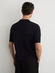 Reiss Navy Redbury Open-Collar Textured-Knit Polo Shirt - Image 6 of 7