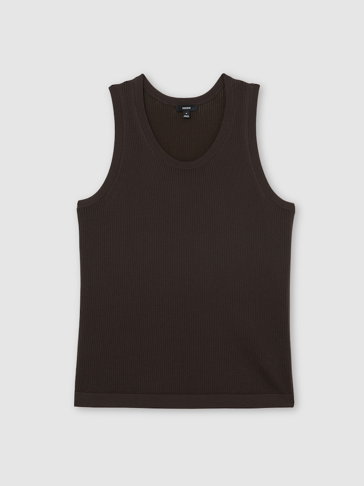 Reiss Chocolate Brown Watson Textured-Knit Round-Neck Vest - Image 2 of 8