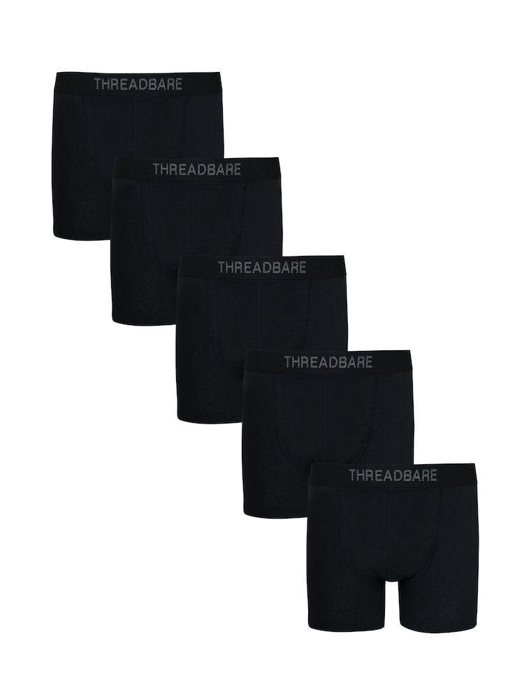 Threadbare Black Hipster Fit Boxer Shorts (5 Pack) - Image 1 of 3 Threadbare Black Hipster Fit Boxer Shorts (5 Pack) - Image 1 of 3