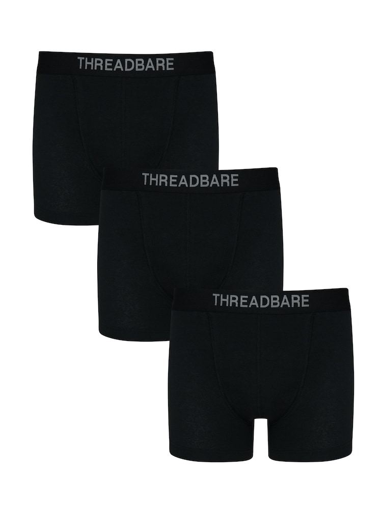 Threadbare Black Hipster Fit Boxer Shorts (3 Pack) - Image 1 of 3 Threadbare Black Hipster Fit Boxer Shorts (3 Pack) - Image 1 of 3