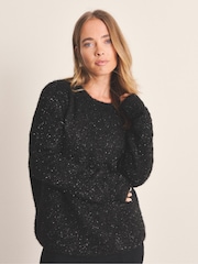 Simply Be Black Tinsel Knit Bow Back Jumper - Image 1 of 4