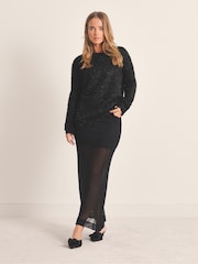 Simply Be Black Tinsel Knit Bow Back Jumper - Image 3 of 4