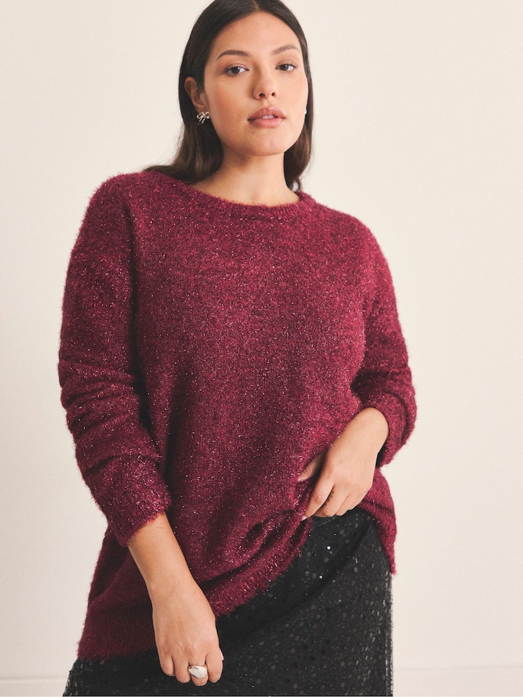 Simply Be Red Tinsel Knit Bow Back Jumper - Image 1 of 4