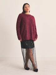 Simply Be Red Tinsel Knit Bow Back Jumper - Image 3 of 4