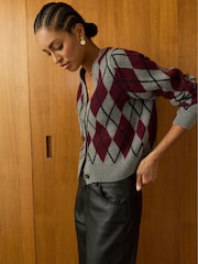 Baukjen Grey Clemence Wool Blend Argyle Cardigan - Image 2 of 5