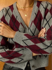 Baukjen Grey Clemence Wool Blend Argyle Cardigan - Image 4 of 5