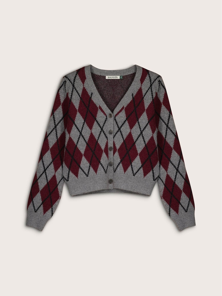 Baukjen Grey Clemence Wool Blend Argyle Cardigan - Image 5 of 5 Baukjen Grey Clemence Wool Blend Argyle Cardigan - Image 5 of 5