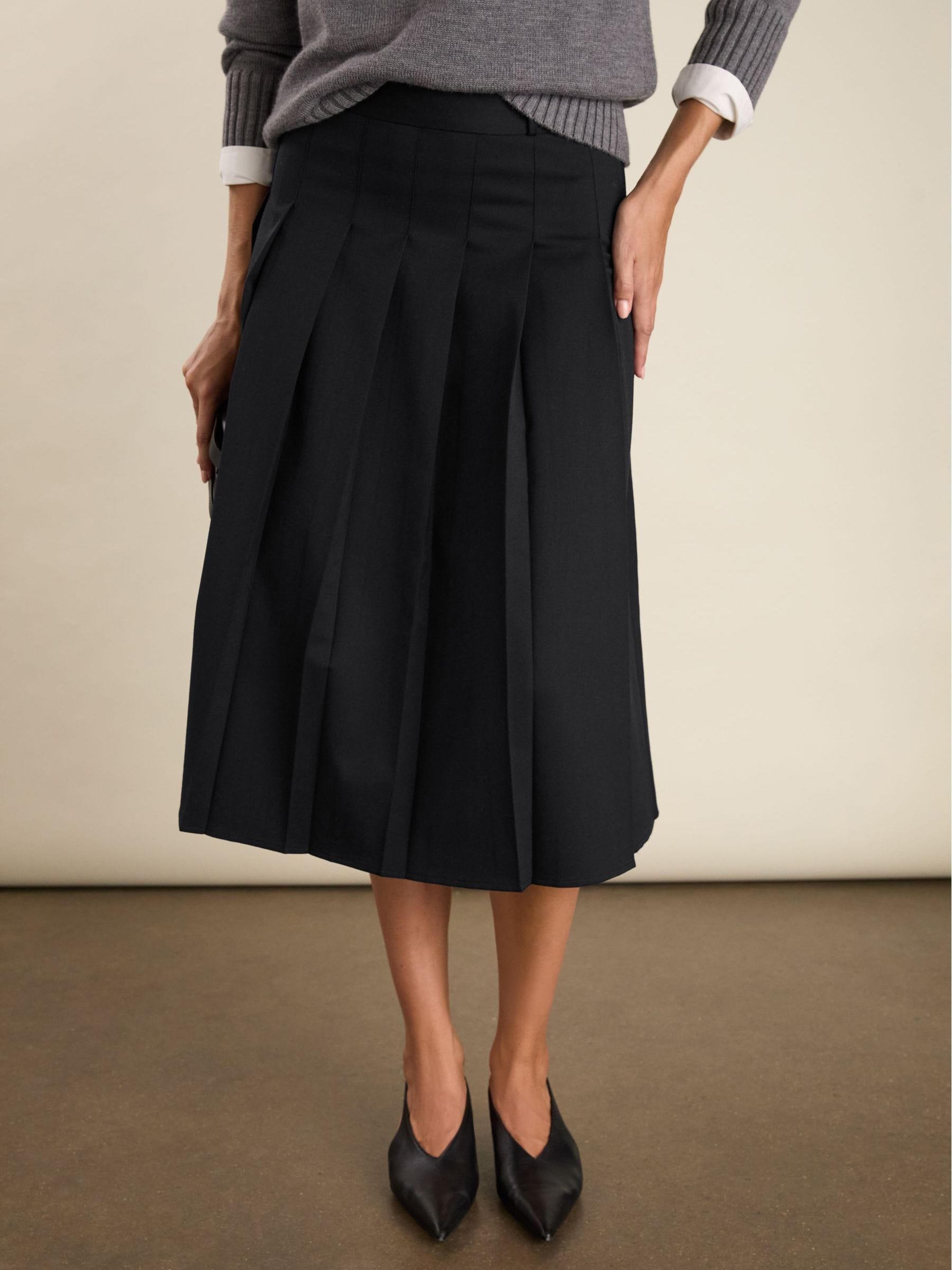 Buy Baukjen Black Pam Wool Blend Pleated Midi Skirt from Next USA