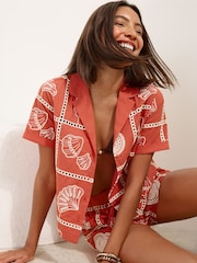 Friends Like These Rust Red Shell Print Embroidered Short Sleeve Shirt - Image 4 of 5