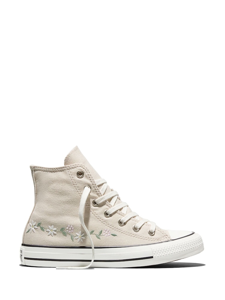 Converse Cream Chuck Taylor Flower Print Hightop Trainers - Image 1 of 9