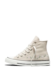 Converse Cream Chuck Taylor Flower Print Hightop Trainers - Image 2 of 9