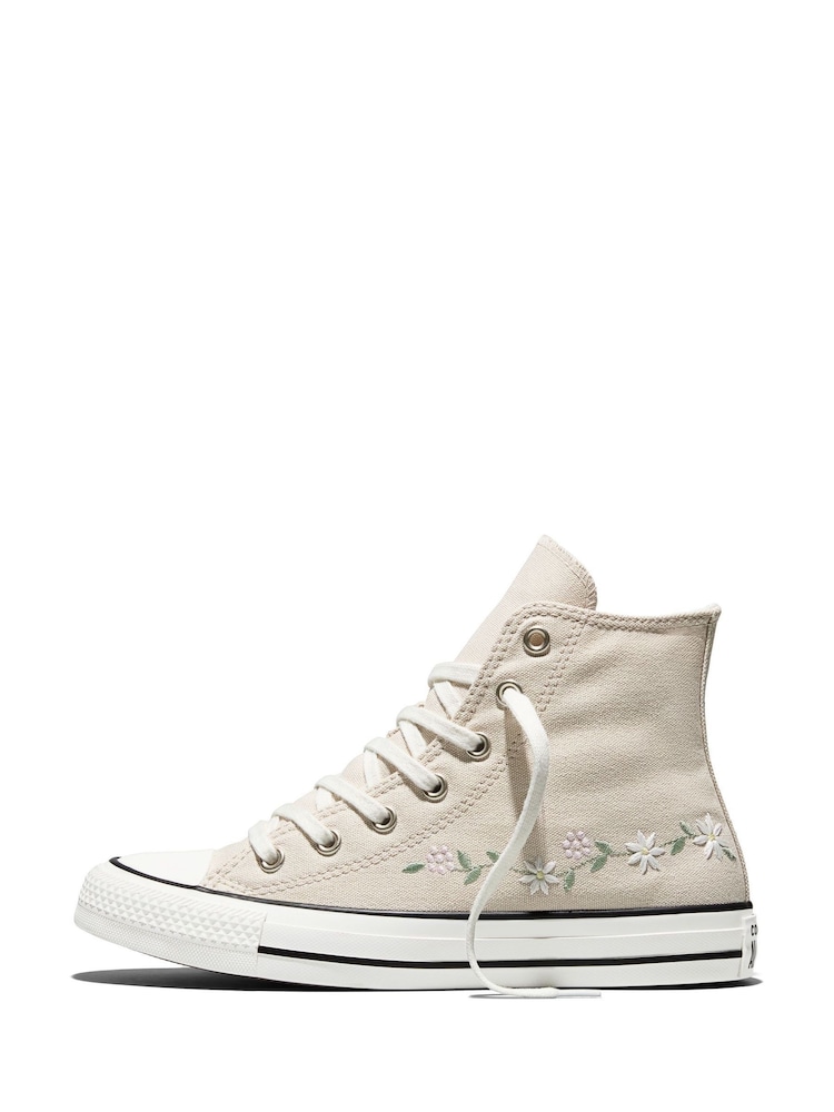 Converse Cream Chuck Taylor Flower Print Hightop Trainers - Image 2 of 9