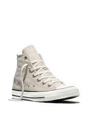 Converse Cream Chuck Taylor Flower Print Hightop Trainers - Image 3 of 9