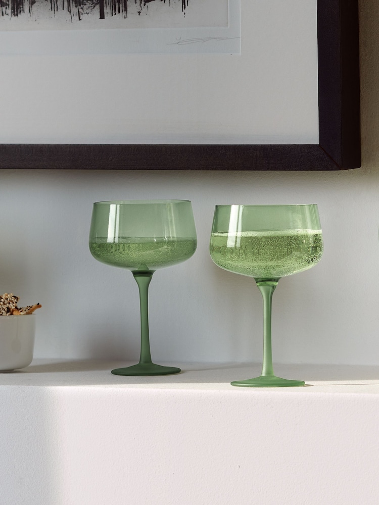 LSA International Set of 2 Moss Green Arc Contrast Saucer/Cocktail Glasses 250ml - Image 1 of 3