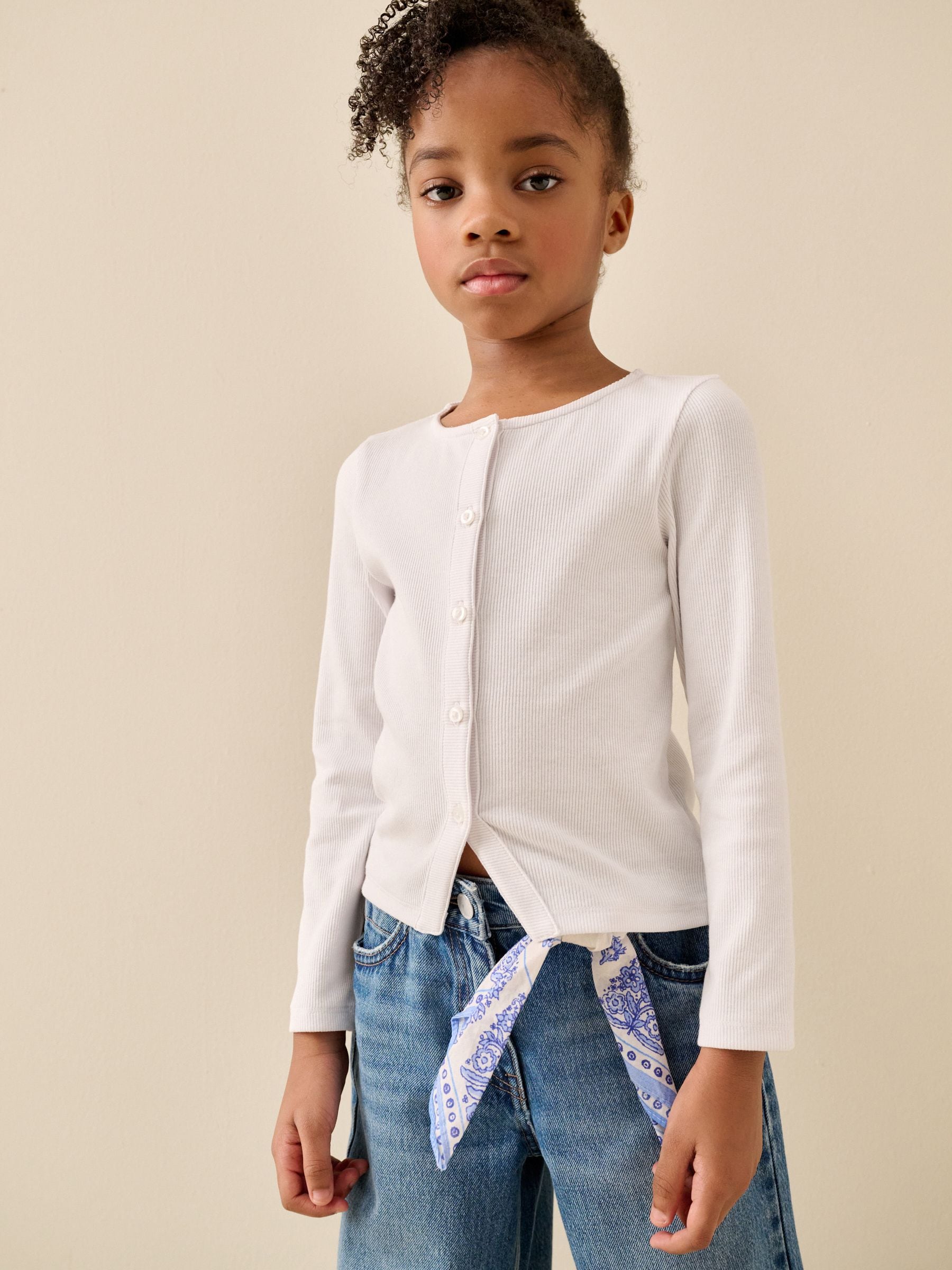 Buy White Long Sleeve Ribbed Cardigan (3-16yrs) from Next USA