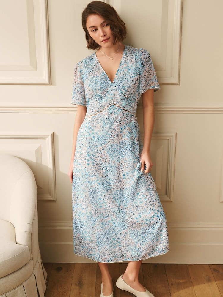 Laura Ashley V-Neck Henlake Printed Chiffon Midi Dress - Image 1 of 7