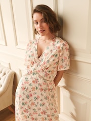 Laura Ashley Pink V-Neck Bloomfield Floral Chiffon Midi Dress - Image 3 of 7