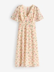 Laura Ashley Pink V-Neck Bloomfield Floral Chiffon Midi Dress - Image 4 of 7