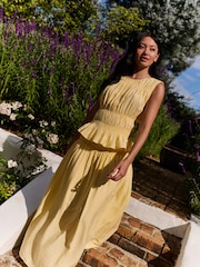 Laura Ashley Yellow Shirred Maxi Skirt - Image 1 of 8