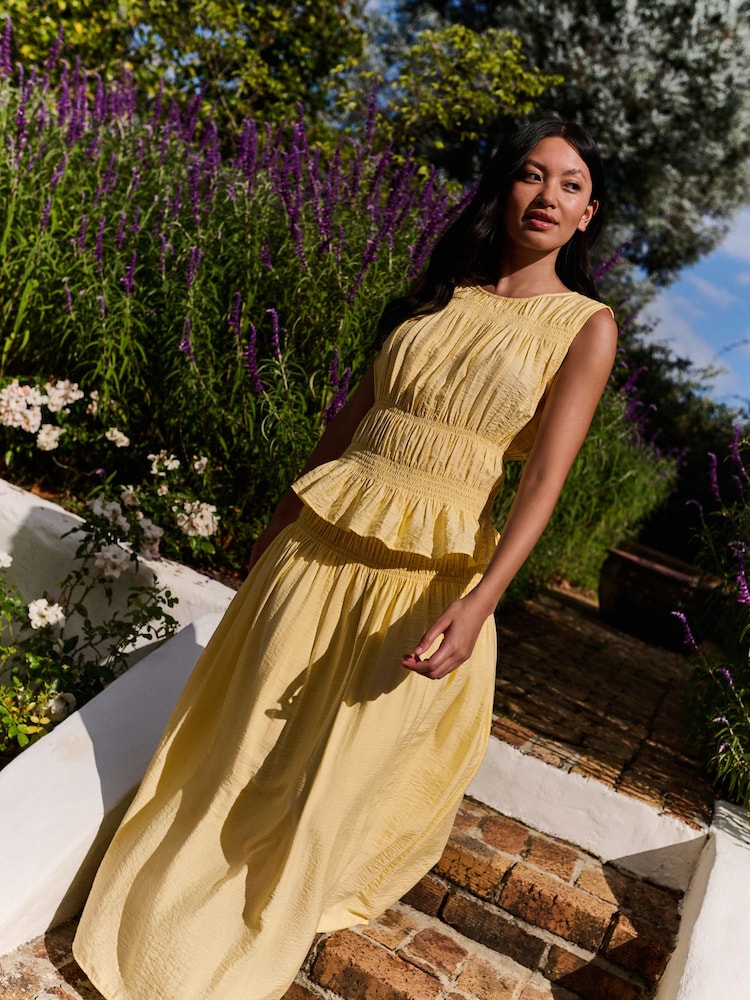 Laura Ashley Yellow Shirred Maxi Skirt - Image 1 of 8