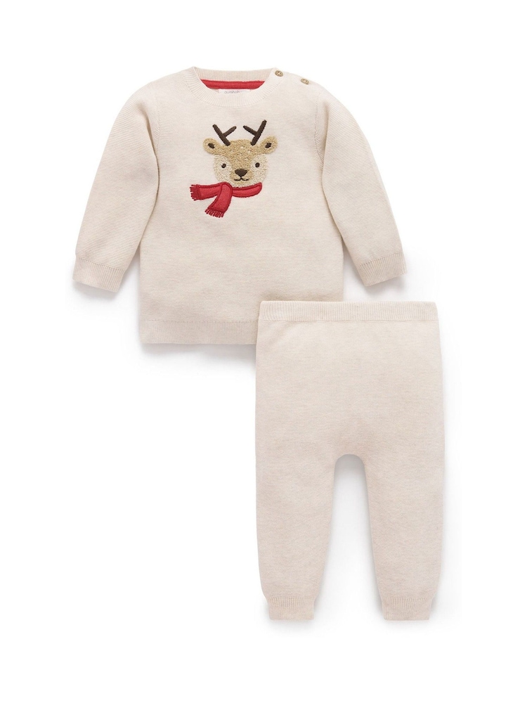 Purebaby Natural Christmas Jumper and Leggings Set - Image 1 of 4 Purebaby Natural Christmas Jumper and Leggings Set - Image 1 of 4