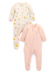 Purebaby Pink 2 Pack Zip Sleepsuit - Image 1 of 4