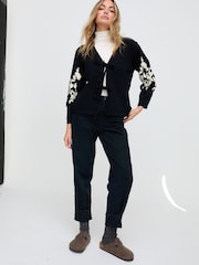 Raffya Black Lola Tie Front Embroidered Black Cardigan - Image 1 of 5