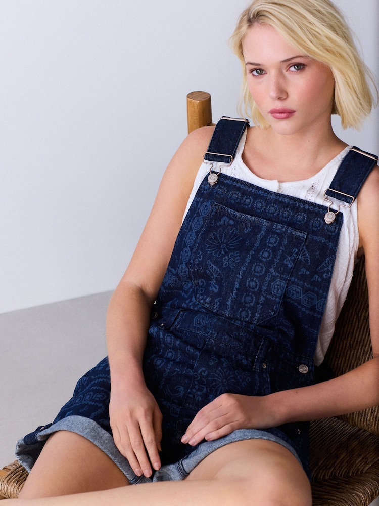 Dark Blue Bandana Print - Denim Dungaree Playsuit - Imagen 1 de 10