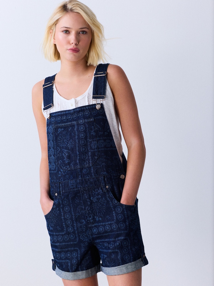 Dark Blue Bandana Print - Denim Dungaree Playsuit - Imagen 2 de 10