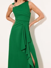 Grün - Lipsy Gold Trim Ruffle Drape Fit And Flare Midi Dress - Bild 2 von 5