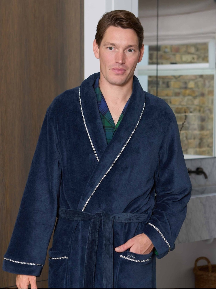 Savile Row Company Blue Lightweight Soft Fleece Rope Edge Dressing Gown - Image 1 of 5 Savile Row Company Blue Lightweight Soft Fleece Rope Edge Dressing Gown - Image 1 of 5