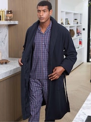 Savile Row Company Blue Lightweight Soft Waffle Fleece Dressing Gown - Image 1 of 6