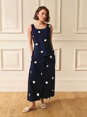 Laura Ashley Blue Polka Dot Co-ord Linen Blend Skirt - Image 1 of 6