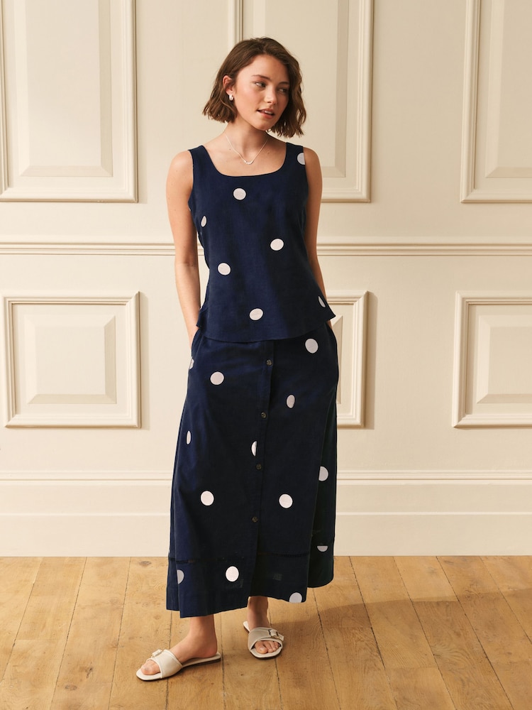 Laura Ashley Blue Polka Dot Co-ord Linen Blend Skirt - Image 1 of 6
