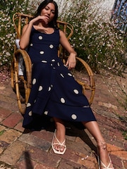 Laura Ashley Blue Polka Dot Co-ord Linen Blend Skirt - Image 2 of 6