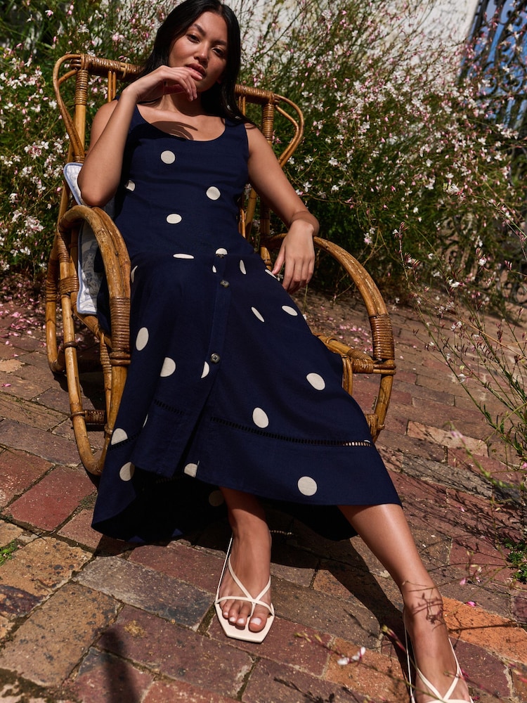 Laura Ashley Blue Polka Dot Co-ord Linen Blend Skirt - Image 2 of 6