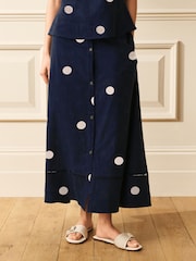 Laura Ashley Blue Polka Dot Co-ord Linen Blend Skirt - Image 3 of 6