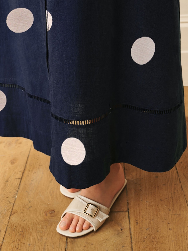 Laura Ashley Blue Polka Dot Co-ord Linen Blend Skirt - Image 6 of 6