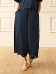 Laura Ashley Navy Broderie Cotton Scalloped Edge Skirt Co-ord - Image 2 of 7