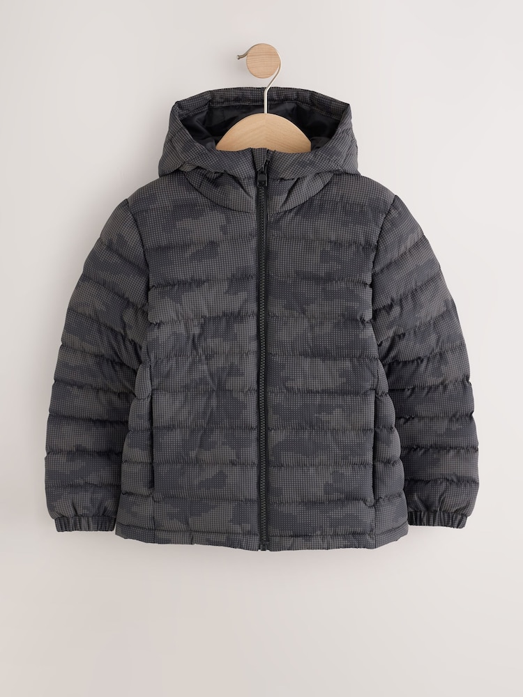 Grey Quilted Midweight Hooded Jacket (3-17yrs) - Image 1 of 7 Grey Quilted Midweight Hooded Jacket (3-17yrs) - Image 1 of 7