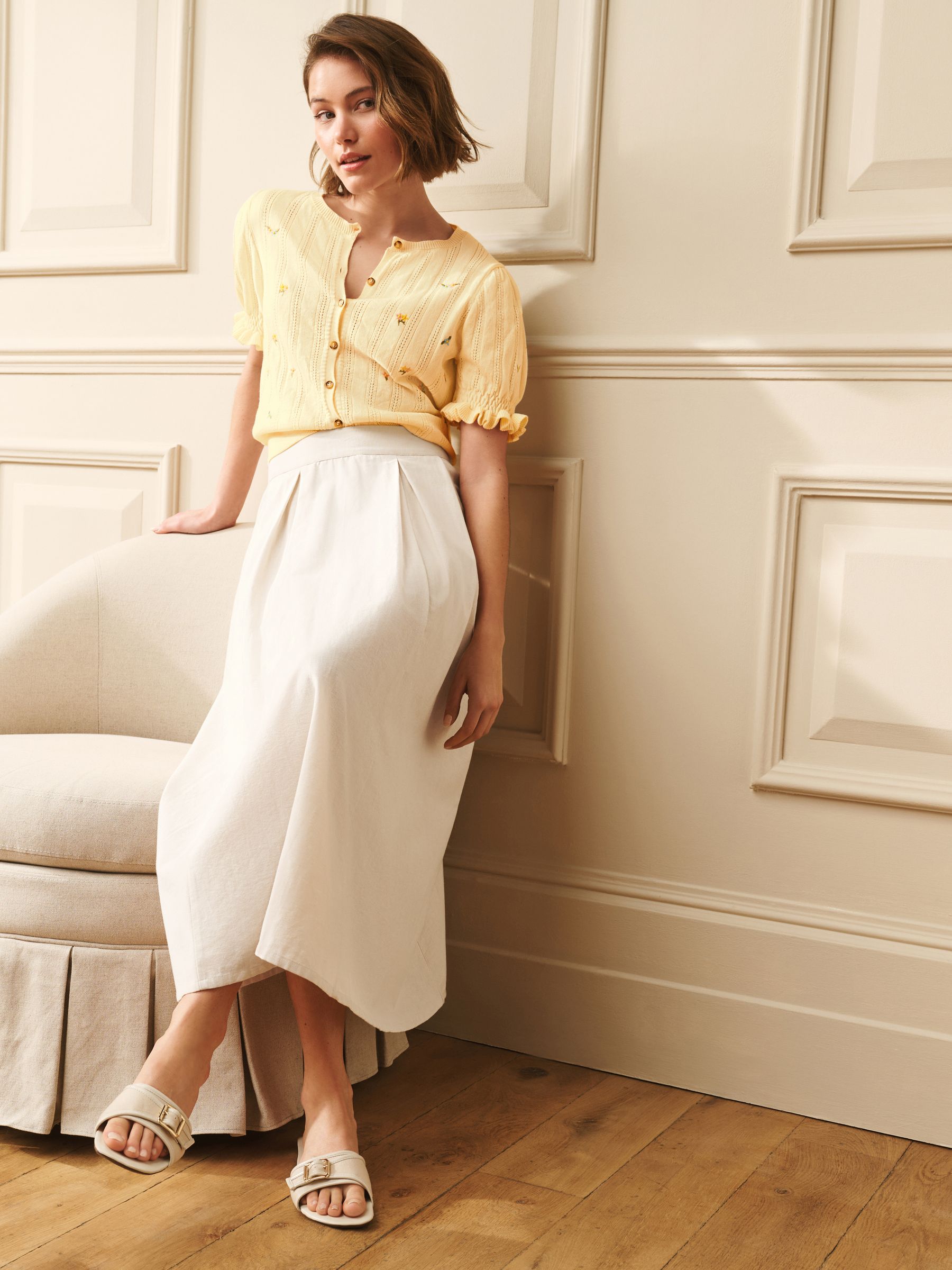 Buy Laura Ashley Stone Linen Blend Pleated Midi Skirt from the