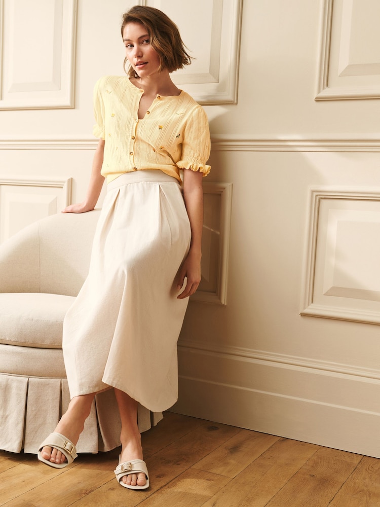 Laura Ashley Stone Linen Blend Pleated Midi Skirt - Image 1 of 4
