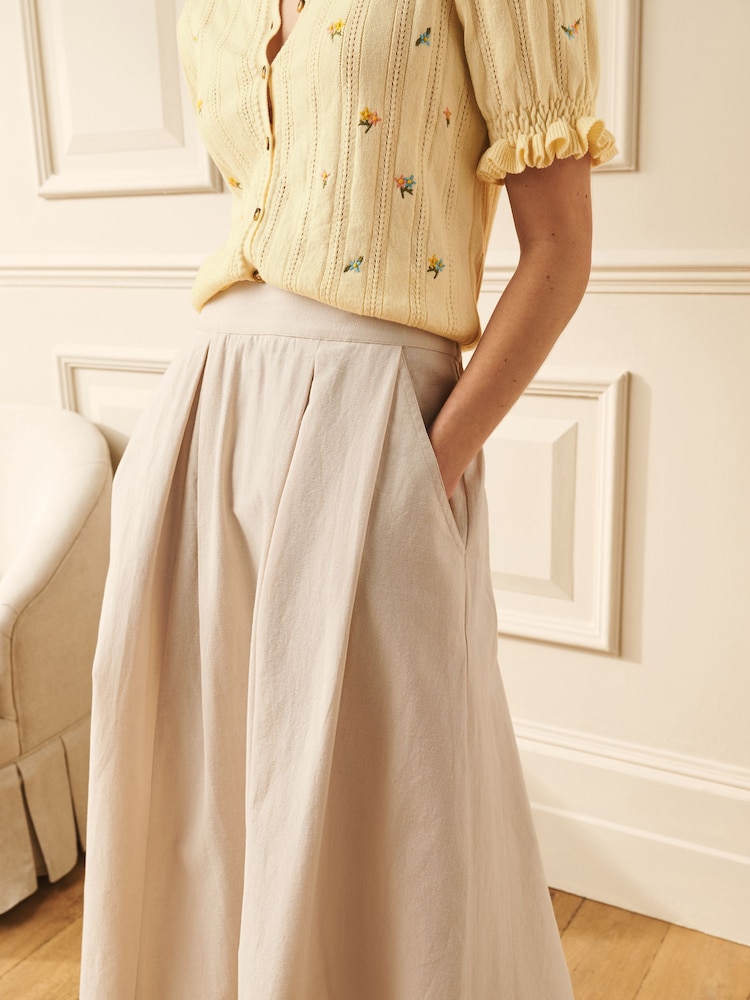 Laura Ashley Stone Linen Blend Pleated Midi Skirt - Image 4 of 4